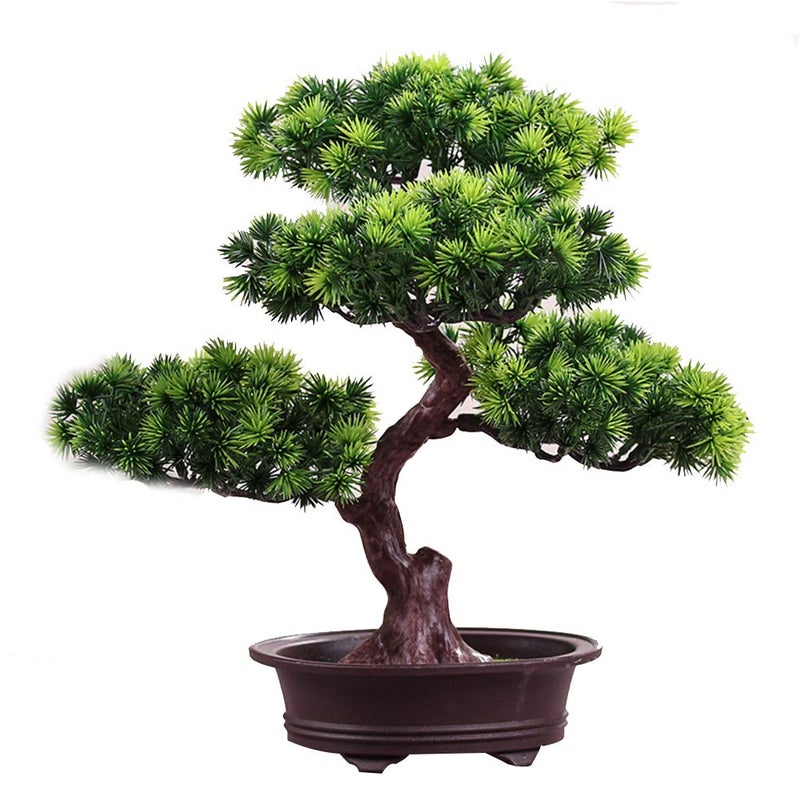 KOET Artificial Bonsai Pine Tree, 11Inch Faux Potted Plant Desk Display Fake Tree Pot Ornaments, Japanese Cedar Bonsai Plant for Home, Office Decoration - Image 1